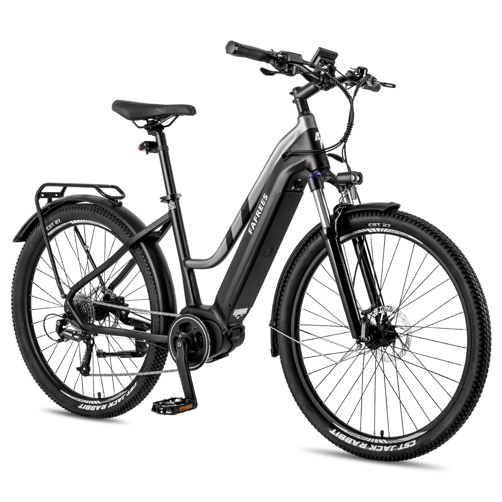 fafrees E-Bike FM8, Cityfahrrad aus Aluminium, mit LCD-Display, APP Steuerung, 9 Gang, (Packung, mit Akku-Schlüssel), 14,5 Ah Akku, Max. 25km/h, bis 150kg, hydraulische Federgabel Schwarz