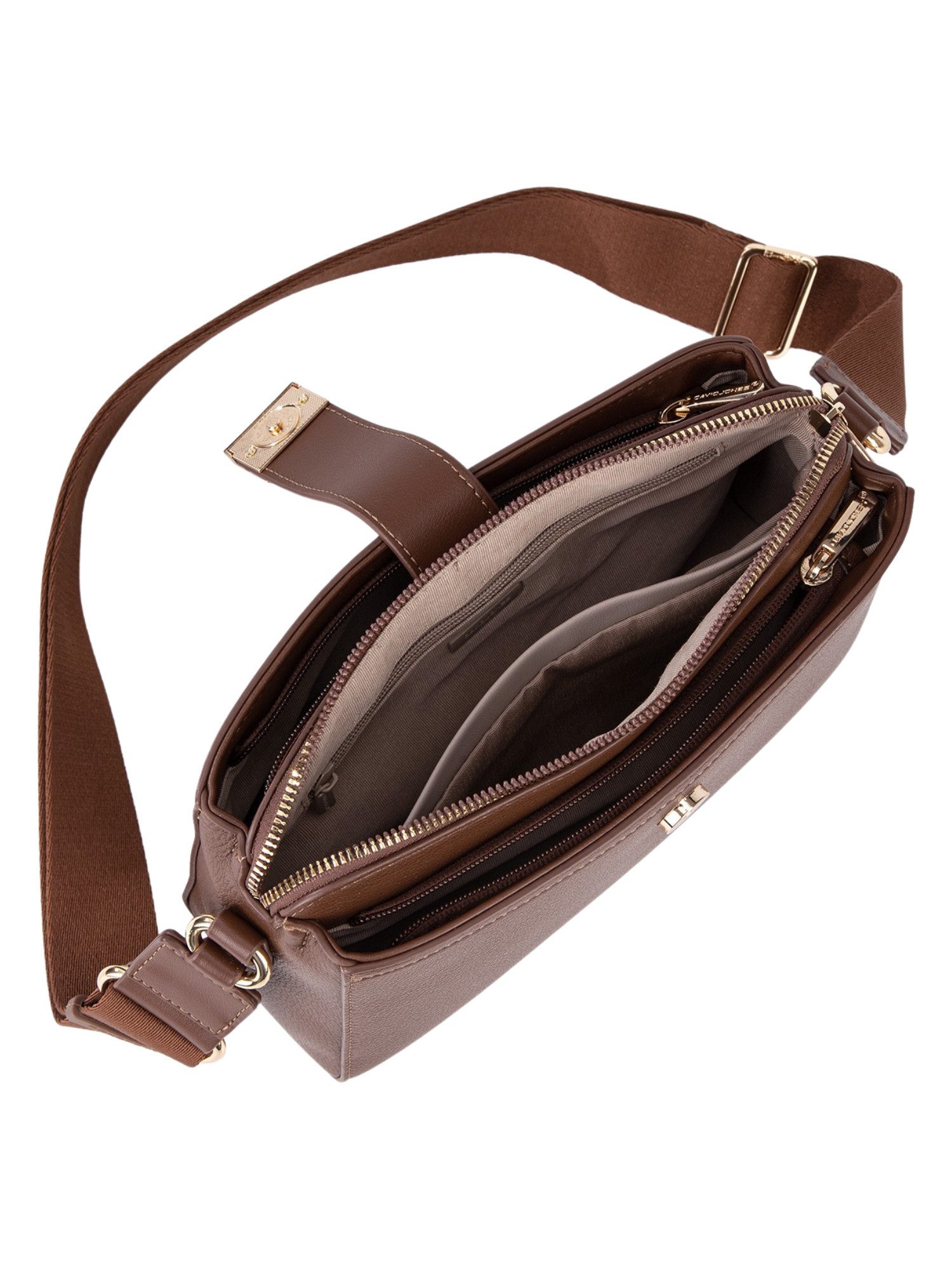 David Jones Schultertasche David Jones Elegance Multi-Zip Crossbody, Multi-Zip-Design, Kunstleder, kompakte Größe.