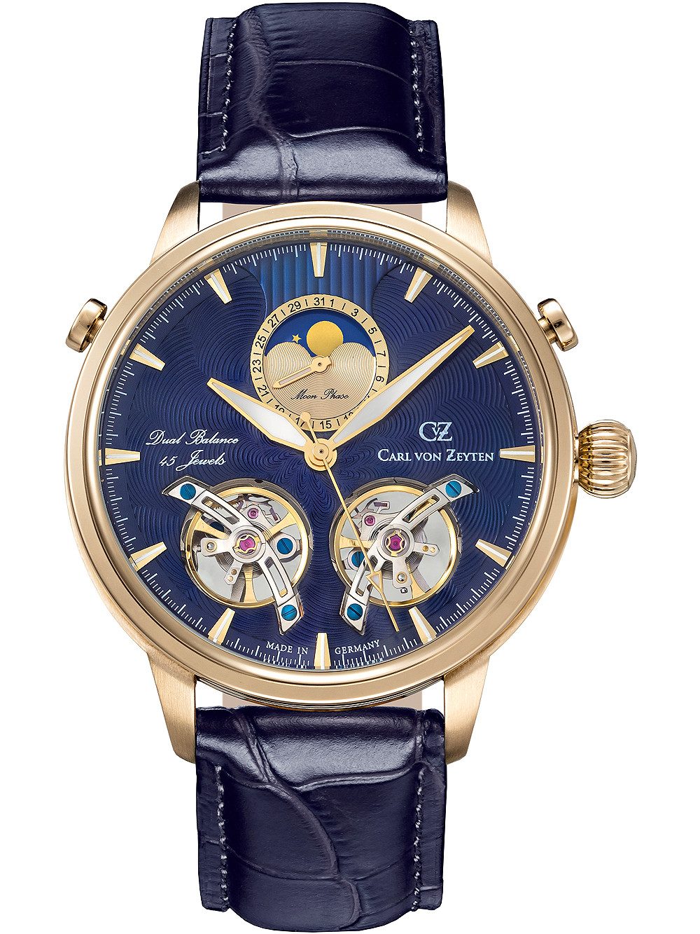 Carl von Zeyten Automatikuhr Carl von Zeyten CVZ0060GBLS Durbach Mondphase Automatik Herrenuhr 45mm Carl von Zeyten CVZ0060GBLS Durbach Mondphase Automatik Herrenuhr 45mm 5ATM
