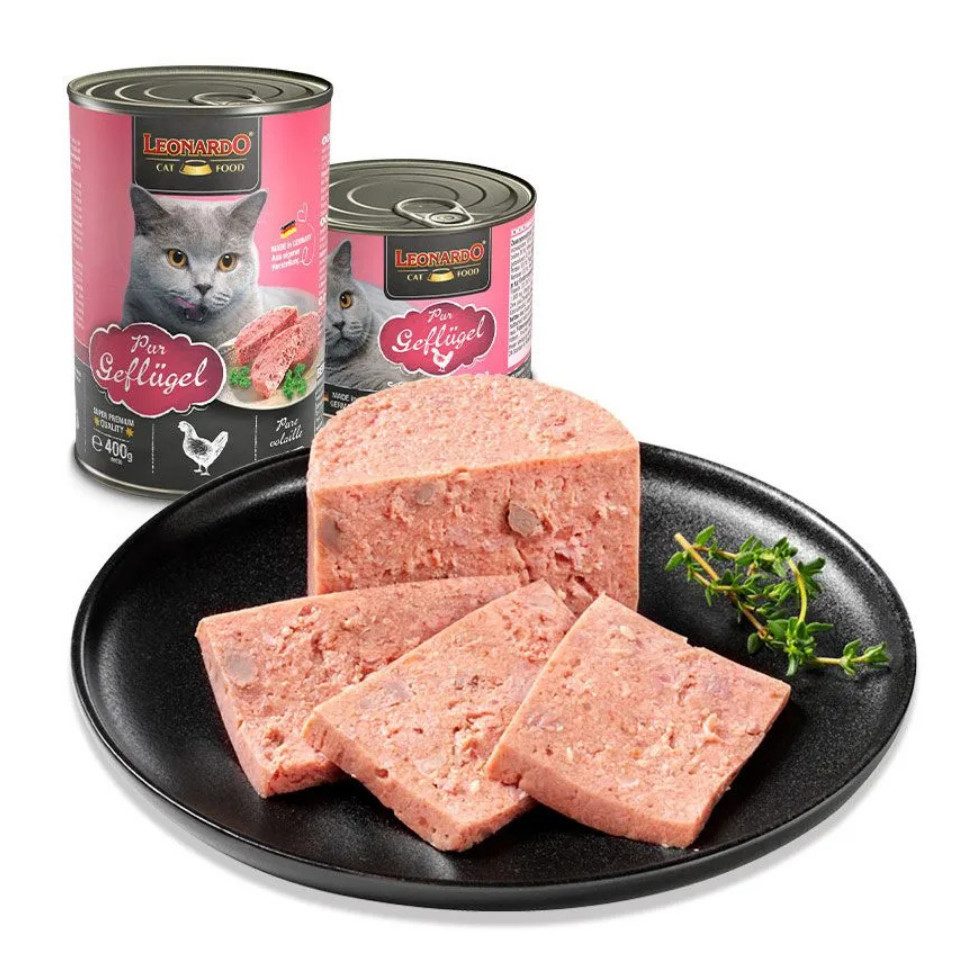 Leonardo Catfood Geflügel Pur - hochwertiges Nassfutter ohne Getreide & Zucker 6x200g, Nassfutter für: Katzen