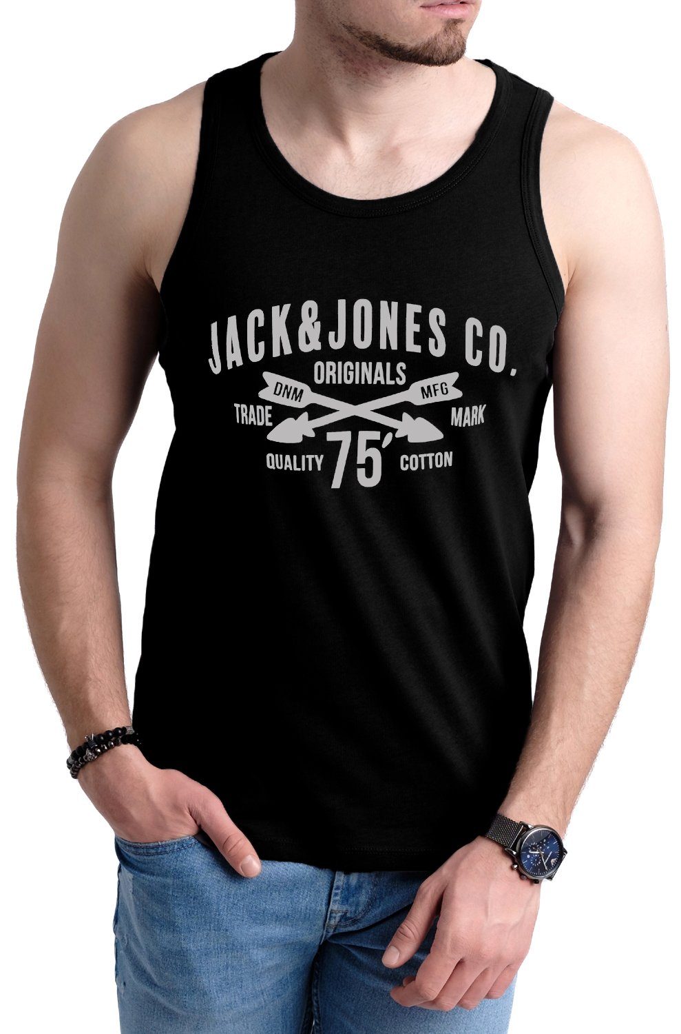 Jack Asphalt-OPT3 (3er-Pack) mit & Jones Tanktop Print mit in vorne Rundhalsausschnitt, unifarbe,