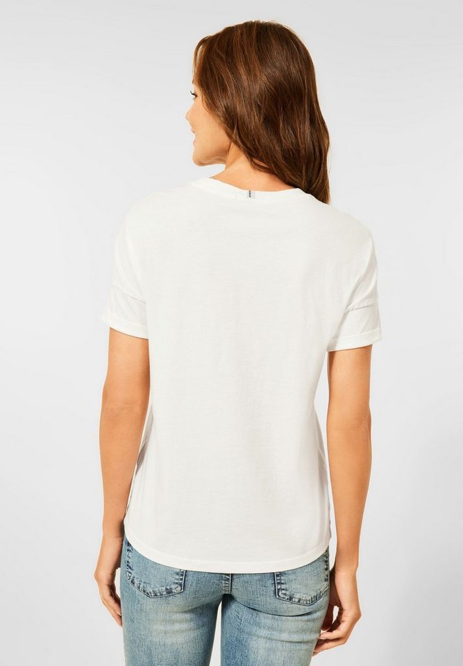 Cecil T-Shirt Cecil T-Shirt mit Frontprint in Vanilla White (1-tlg) Locker  geschnitten, Maße bei Größe M ca.: Länge 67 cm, Brust 109 cm, Saumweite 108  cm