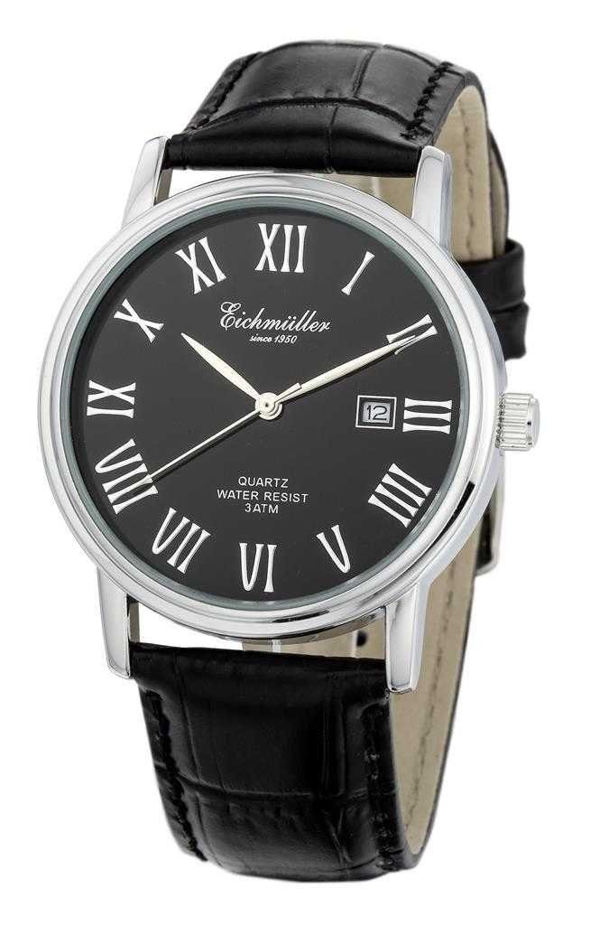 Eichmüller Quarzuhr Herrenuhr 7048-01 39 mm Schwarz Lederband