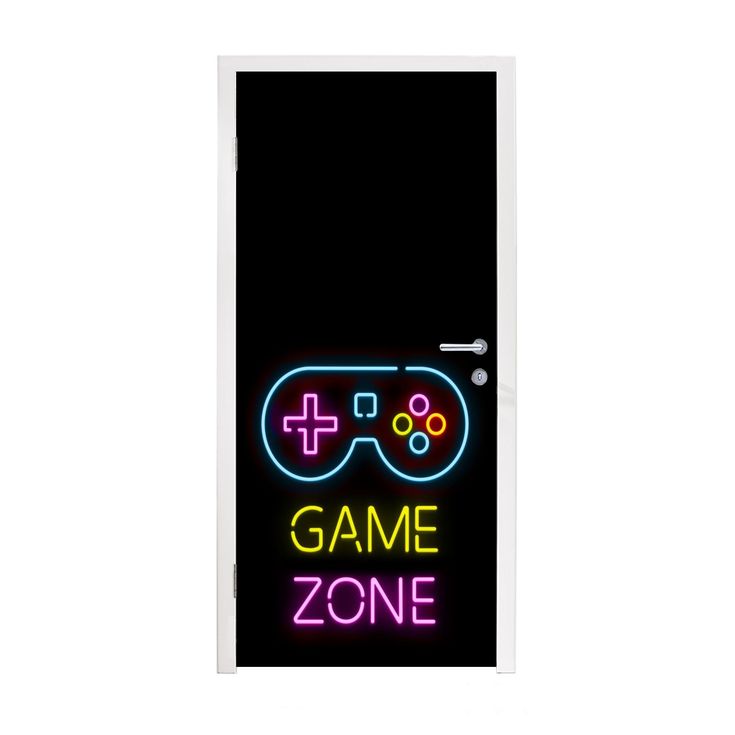 Tür, - Controller - - MuchoWow Türtapete St), Zitate - Türaufkleber, Schwarz - cm Spiel Spielzone, (1 75x205 Fototapete bedruckt, Matt, für Neon