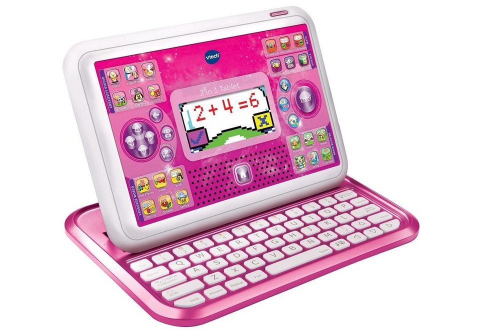 Vtech® Kindercomputer School & Go, 2 in 1 Tablet, 26 Buchstabentasten auf  QWERTZ-Tastatur (Tastatur erscheint beim Aufschieben)