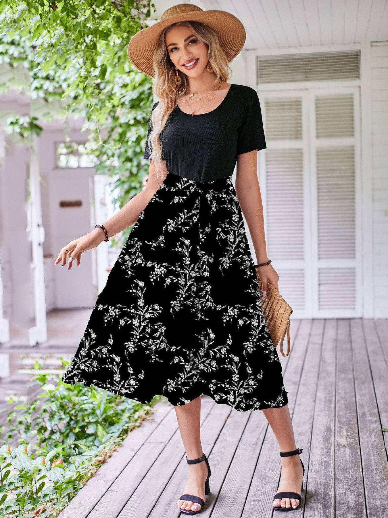 DEBAIJIA Dirndl Damen Röcke Sommer Floral Gedruckt Elegant Lässiger