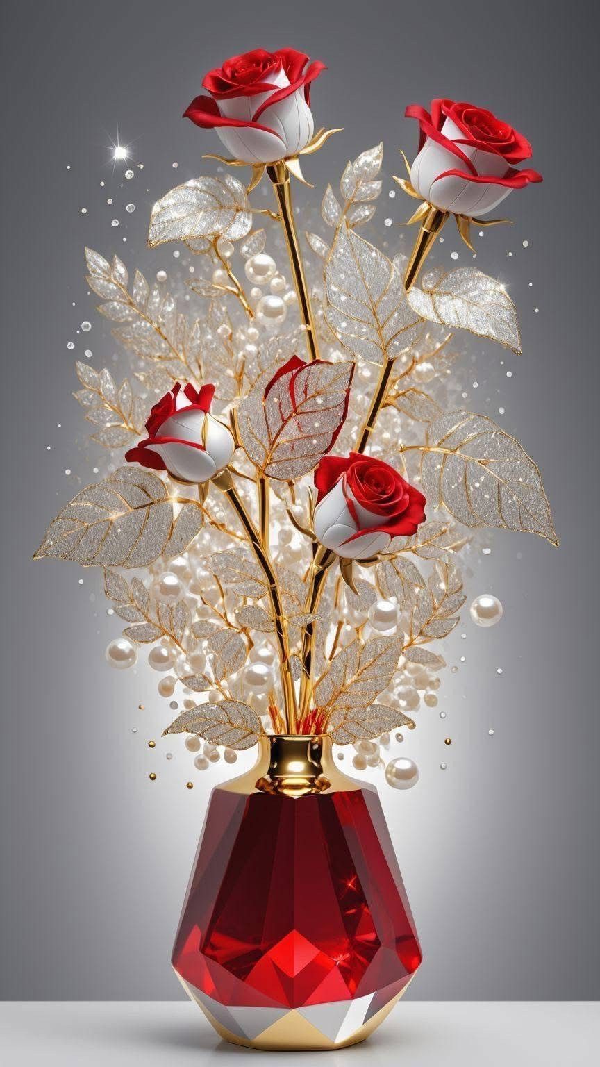 Rötting Design Malen nach Zahlen Diamond Painting Set 5D DIY Motiv Rosen in roter Vase (Komplett-Set), Diamond Painting Vollbild, Vollständiges Zubehörpaket