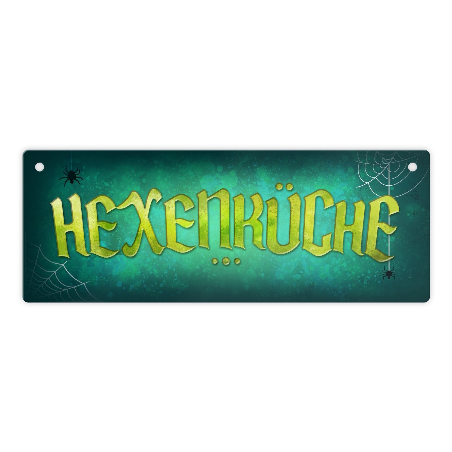 Metallschild Metallschild mit Spinne Motiv und Spruch: Hexenküche Schild Türschild