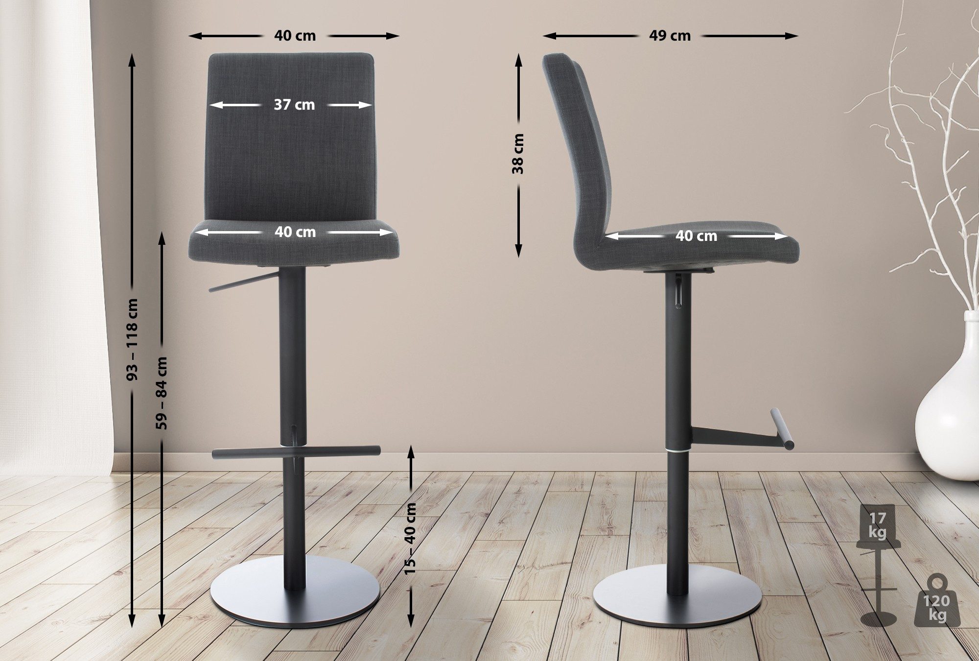 CLP Barhocker Cadiz (2er Set, 2 St., 2er), Stoffbezug, höhenverstellbar, bis 240 kg