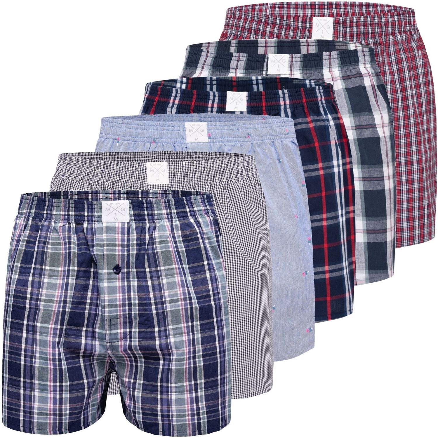 MG-1 Boxershorts 6er Webboxer - (6-St) S Shorts Herren Boxershorts Pack kariert MG-1 Boxer XXL