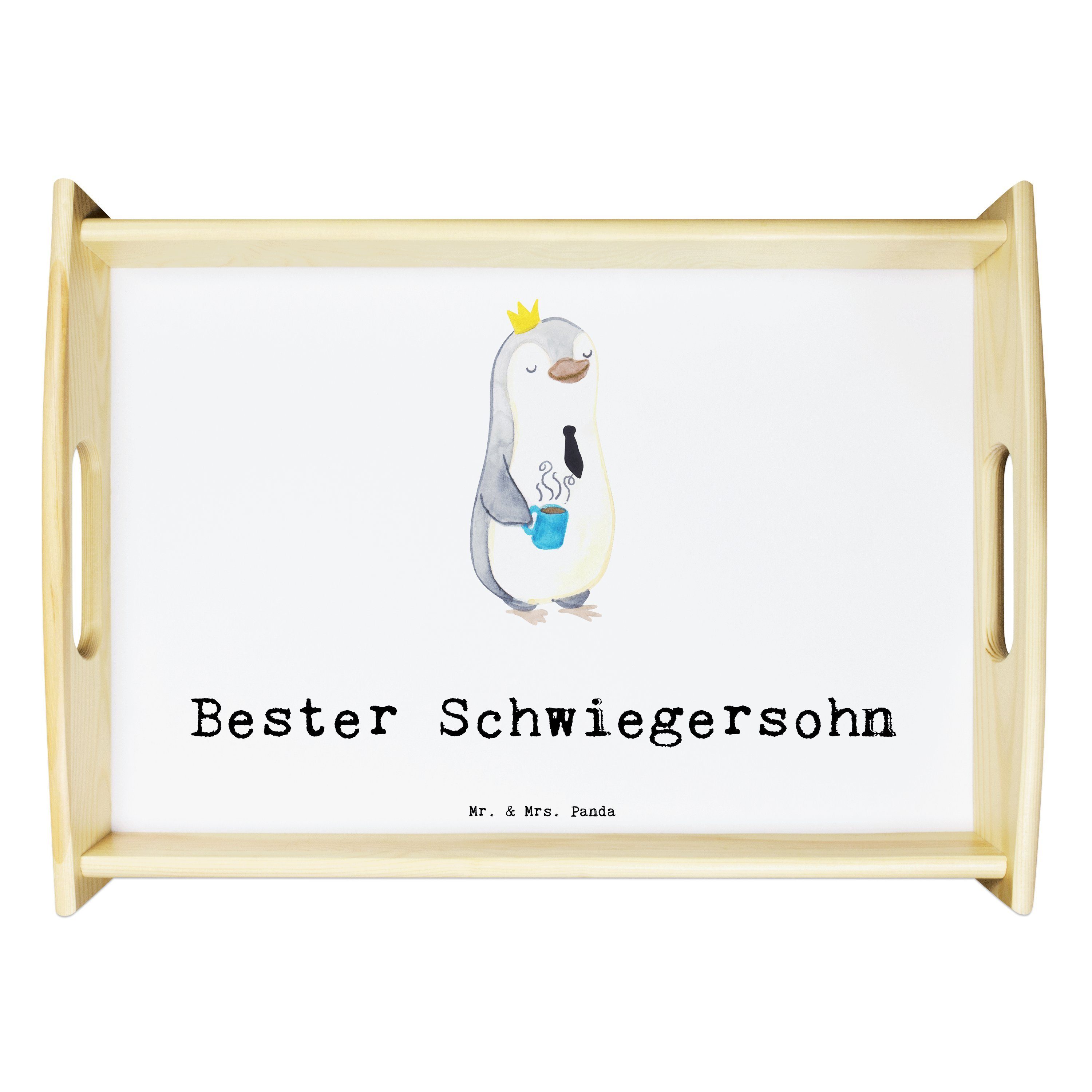 Mr. & Mrs. Panda Tablett Pinguin Bester Schwiegersohn - Weiß - Geschenk, Küchentablett, Holzta, Echtholz lasiert, (1-tlg)