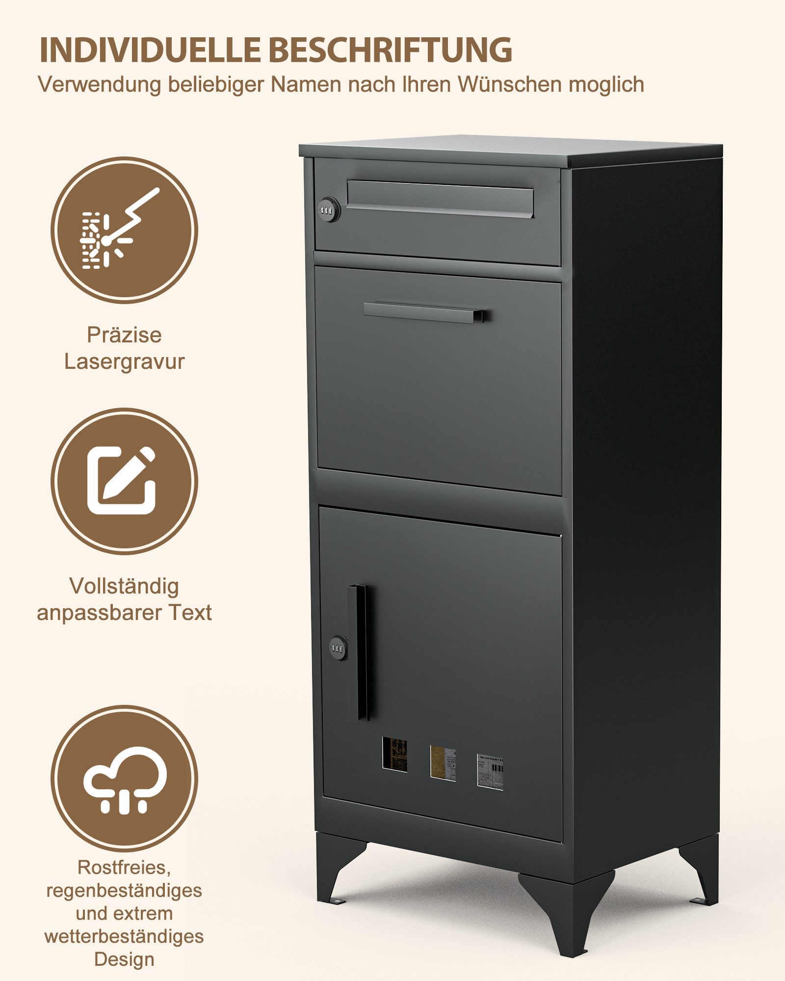 Jumpeak Paketbox Groß XXL,Paketbriefkasten, Postbox Anthrazitgrau Mit Namensgravur, Multifunktional,Standbriefkasten Modern