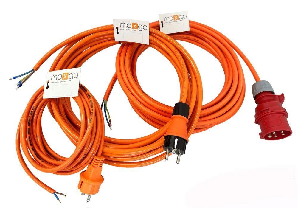 maxgo® Anschlussleitung PUR H07BQ 3X2,5mm² Gewerbe Baustellenkabel orange  3m Elektro-Kabel, (300 cm)