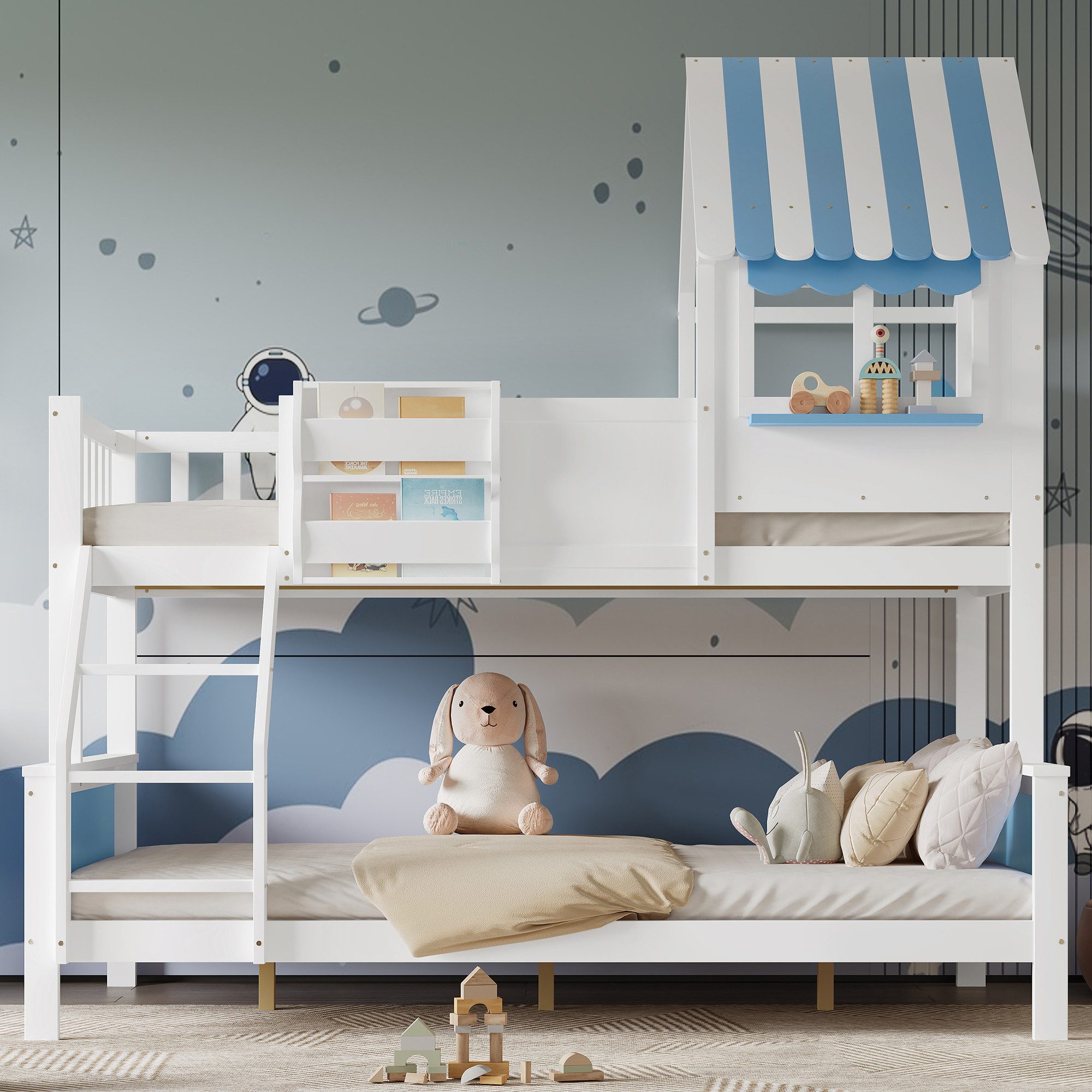 Flieks Etagenbett, Fensterform Kinderbett 90/120x200cm mit Schrägleiter & G günstig online kaufen