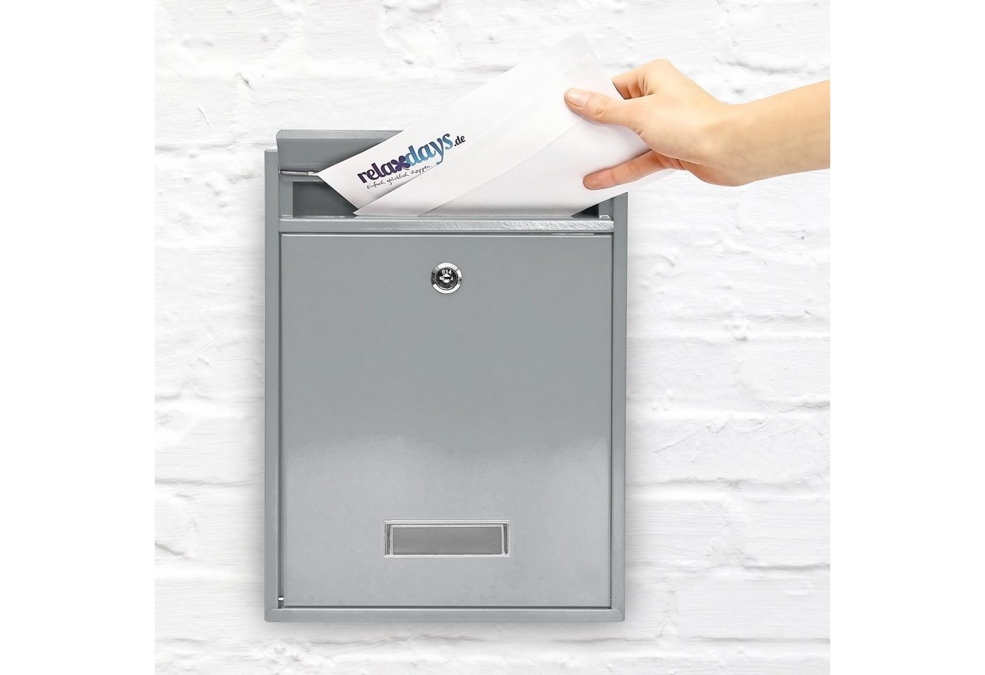 Thumbnail - relaxdays Aufbewahrungsbox Briefkasten Design 35 cm Farbauswahl, Silber