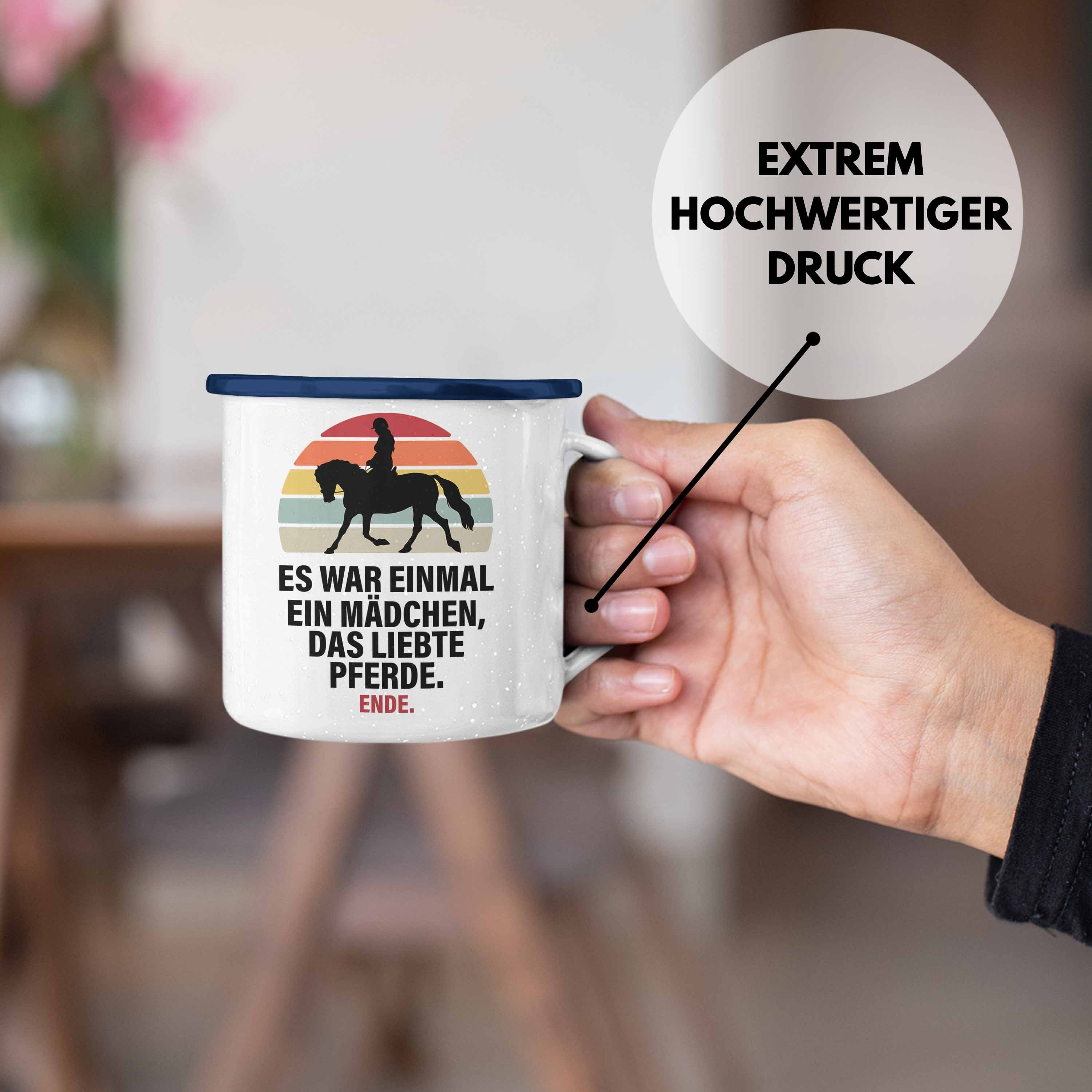 Trendation Thermotasse Tasse - Pferde Emaille Lustig Geschenke Pferdeliebhaber Trendation Reiterin Blau Pferde Geschenk Mädchen