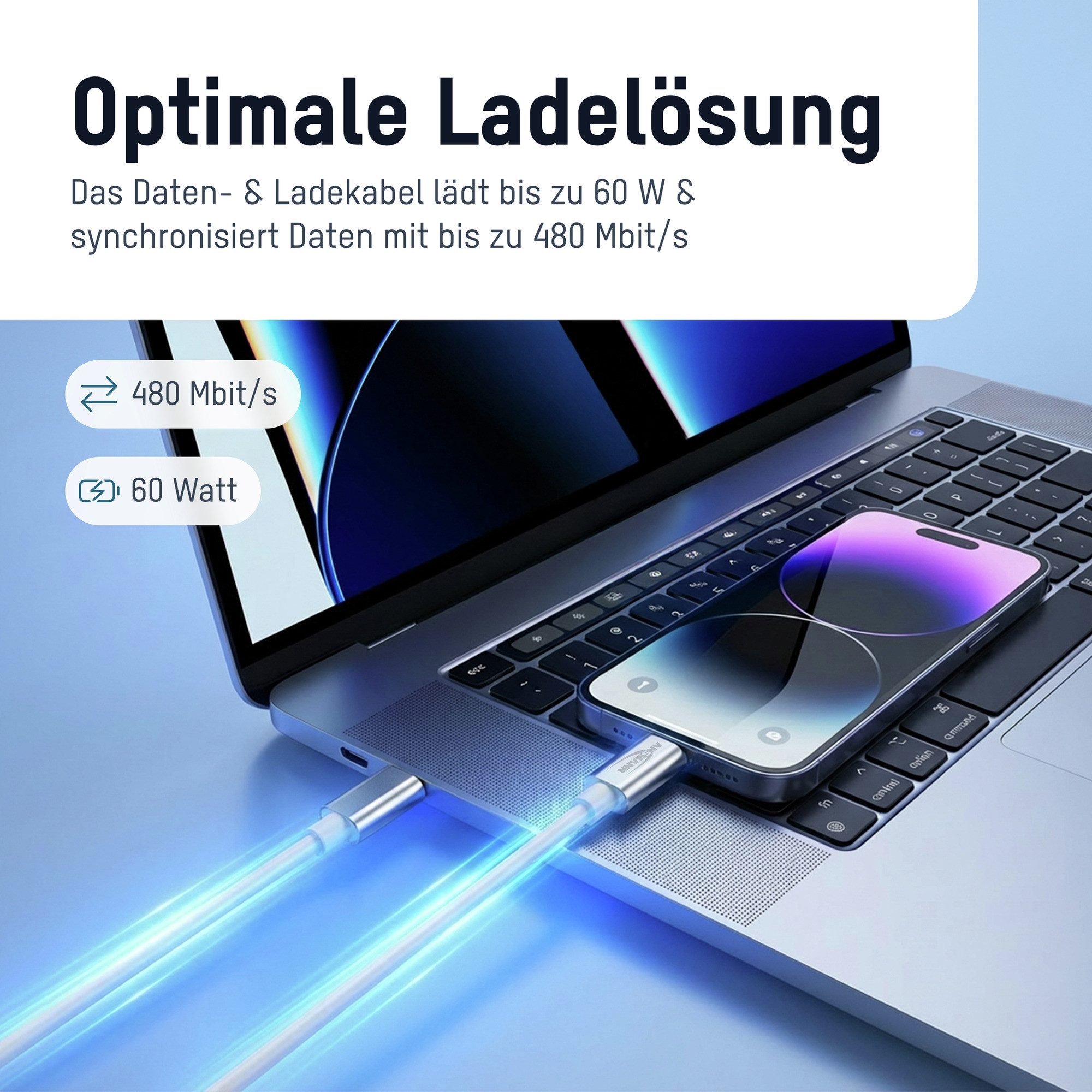 ANSMANN AG - USB C Ladekabel Datenkabel Typ C PD Schnellladekabel 120cm Weiß USB-Ladegerät
