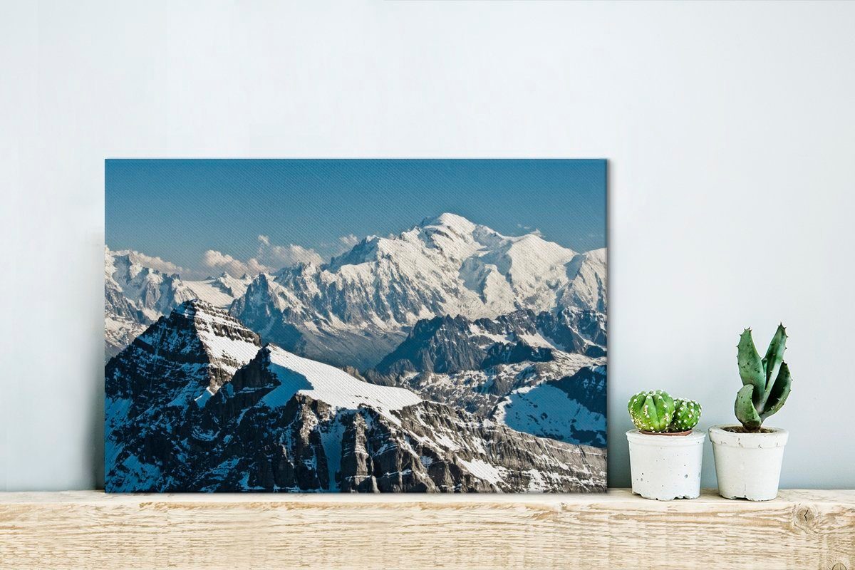 OneMillionCanvasses® Leinwandbild Europas cm mit Mont Gipfeln, St), Wanddeko, höchster Blanc weißen Wandbild 30x20 Aufhängefertig, vielen Berg (1 Leinwandbilder