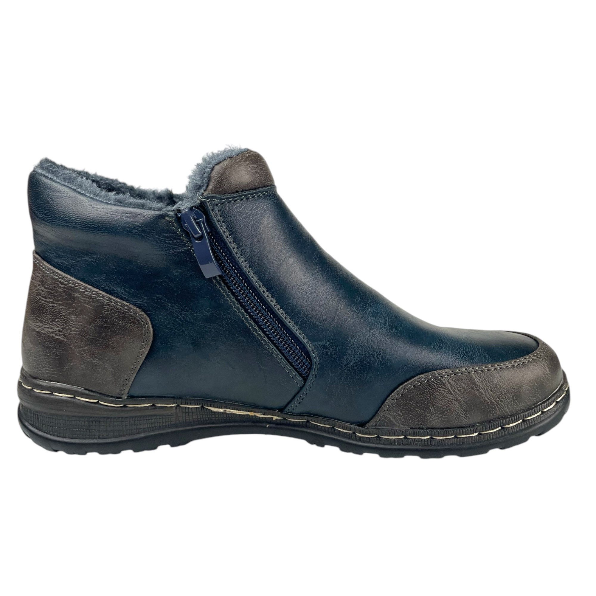 Taschen4life Damen Stiefelette 9680 Stiefelette 2 farbig, warm gefüttert, 2x Reißverschluss