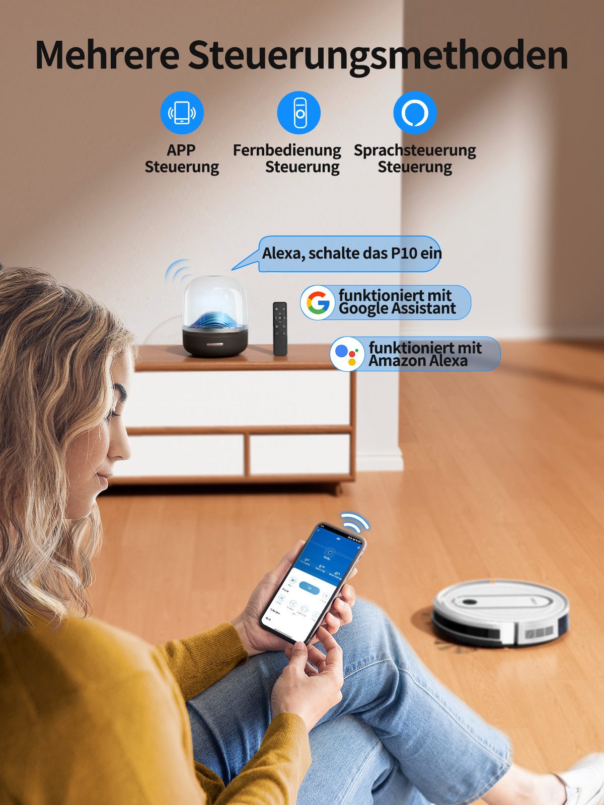 Laresar Saugroboter mit Wischfunktion 8000 Pa, 3-in-1 Reinigung, Teppich-Booster, 120 Min, 45 W, HEPA-Filter, 3 Modi, Fernbedienung, App- und Sprachsteuerung