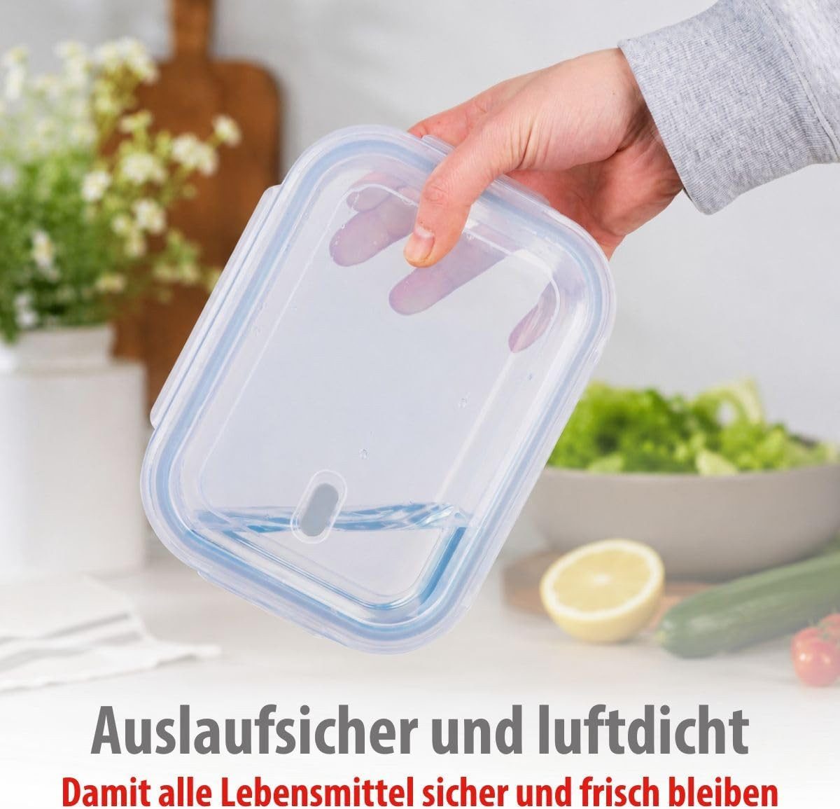 *Alpina* Frischhaltedose Lebensmittelbehälter Meal Prep Box Glas Auslaufsicher, (3-tlg., 370, 640 und 1050 ml), Geeignet für Geschirrspüler, Tiefkühler, Backofen und Mikrowelle