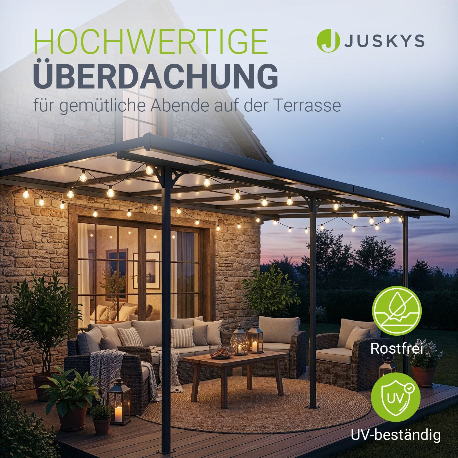 Juskys Terrassendach Borneo, BxT: 495x303 cm, 5x3 m, Regen- und Sonnenschutz, lichtdurchlässig, UV-Schutzfolie