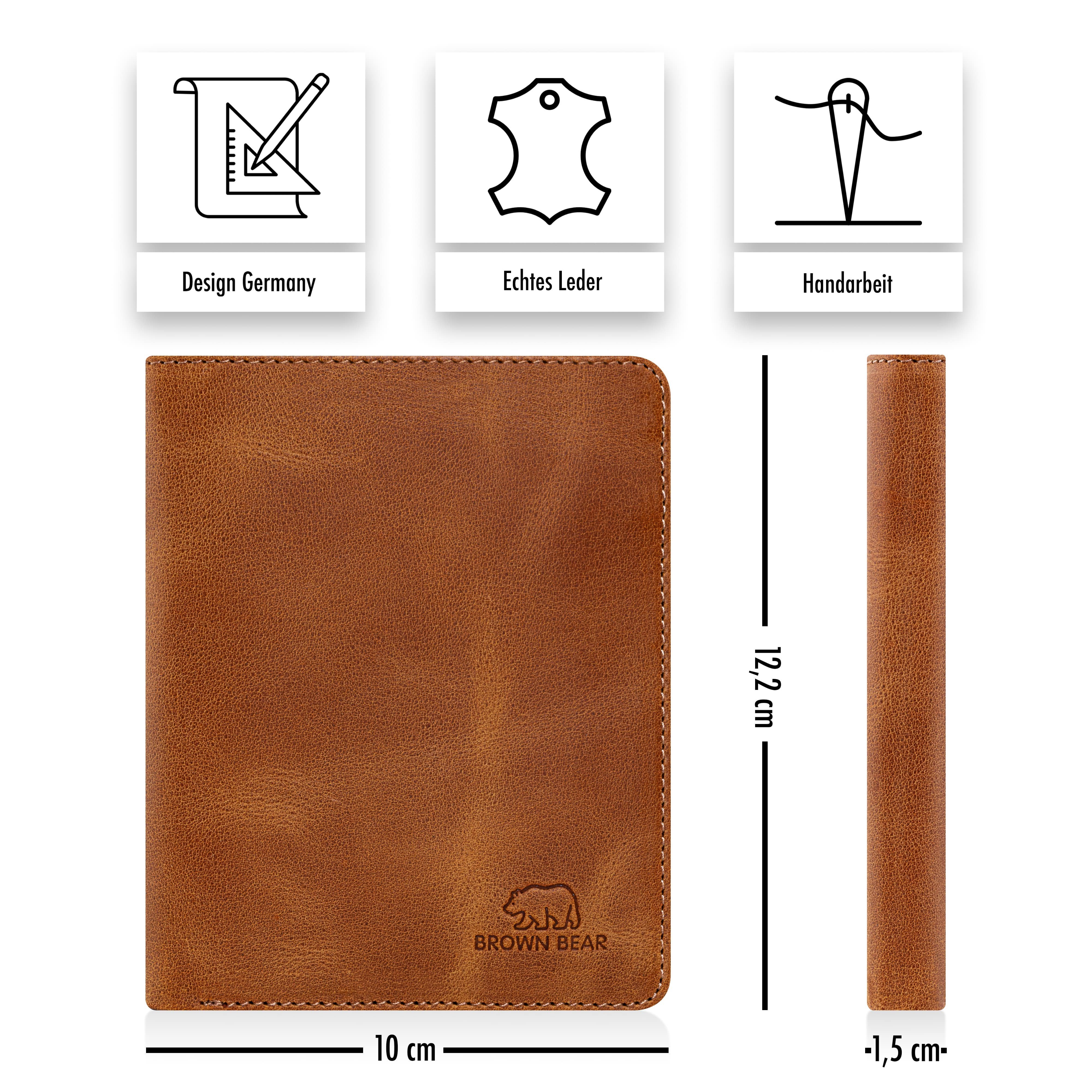 Brown Bear Geldbörse Classic 8015 mit 9 Kartenfächern und RFID-Schutz, aus Echtleder Farbe Cognac Vintage