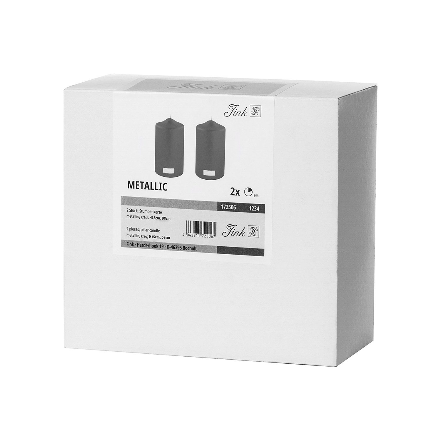 Fink Stumpenkerze CANDLE 2er Set Stumpenkerzen - grau - Paraffin - H. 15cm x B. 8cm (1-tlg., Dicke Kerzen - Großkerzen), Säulenkerzen Blockkerzen Zylinderkerzen - Elegante Standkerzen
