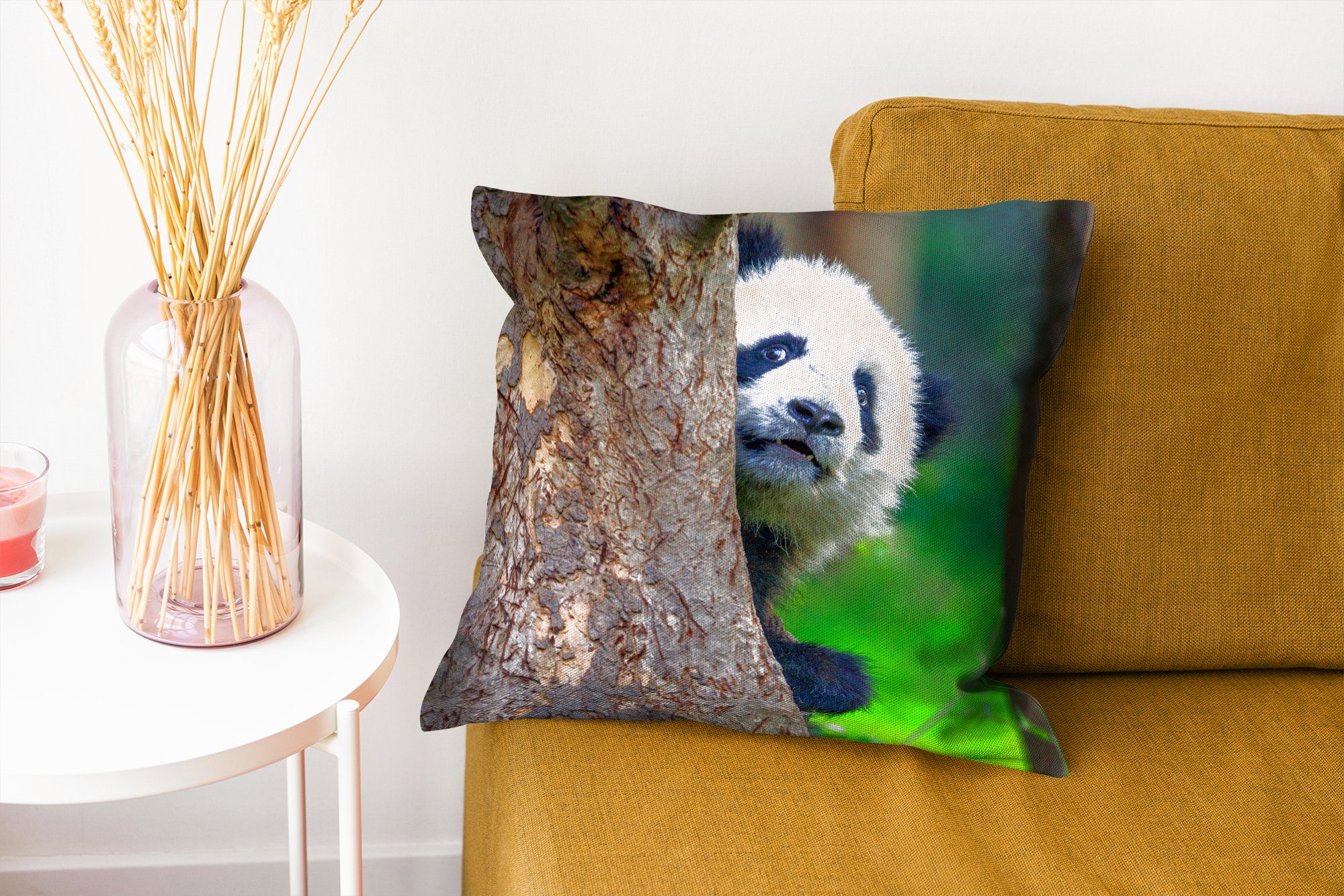 MuchoWow Dekokissen Panda - für Baum Schlafzimmer, Füllung Deko, mit Wohzimmer, - Zierkissen Sofakissen Wald