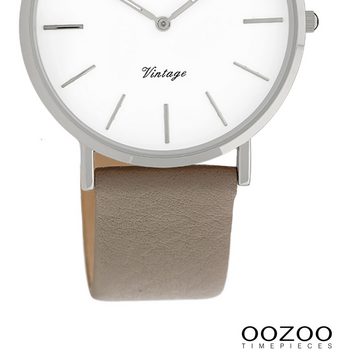 OOZOO Quarzuhr Oozoo Damen Armbanduhr Vintage Series, (Analoguhr), Damenuhr rund, mittel (ca. 36mm) Lederarmband taupe, braun