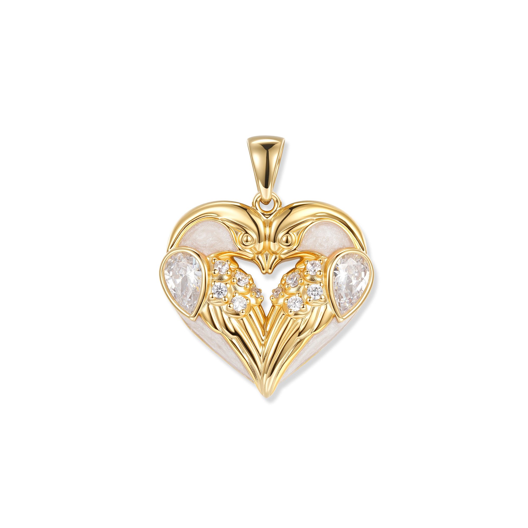 Seinerzeit FLORA & FAUNA Kettenanhänger Crystal Birds Herz Anhänger (1-tlg), Material: 925 Sterling Silber vergoldet mit Emaille