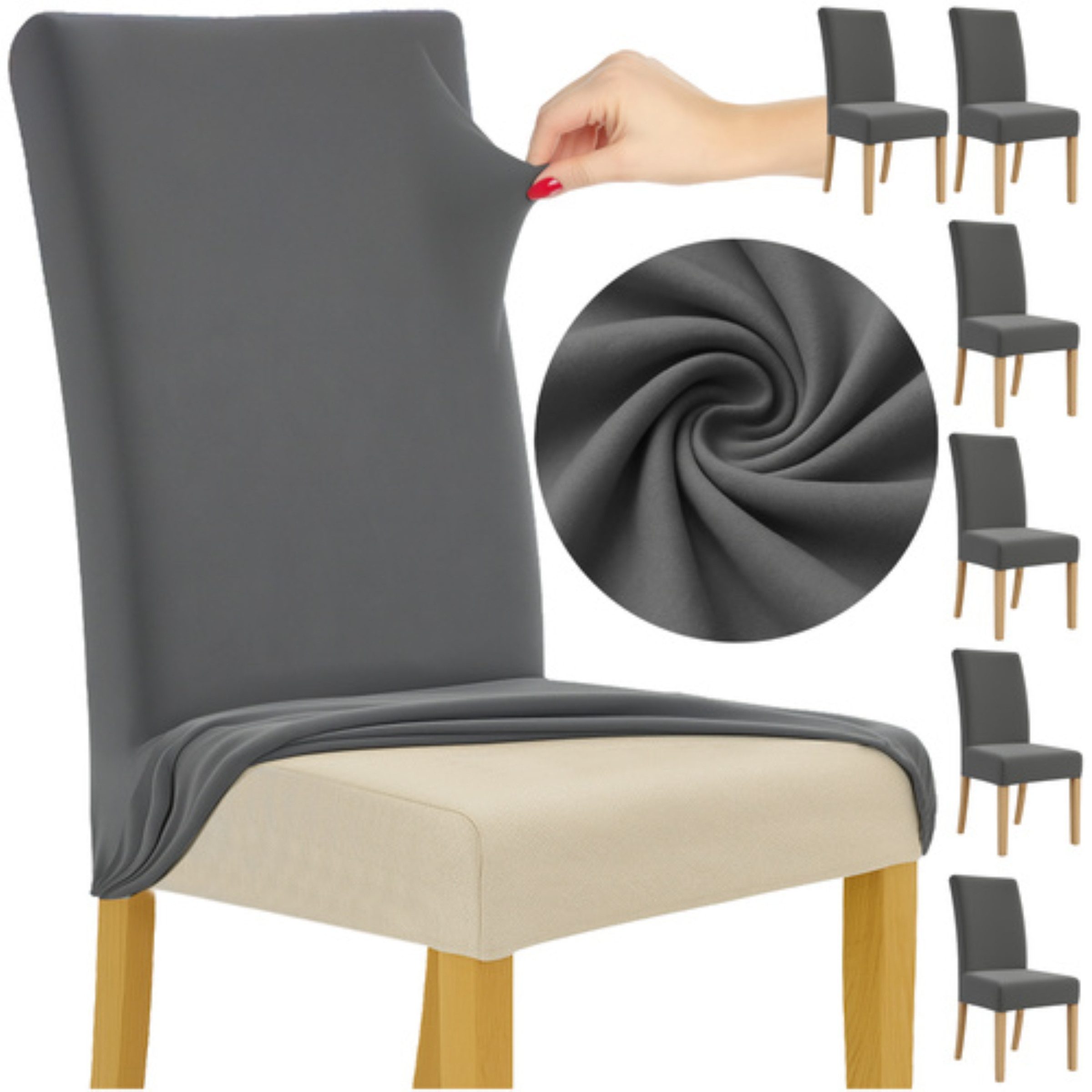 Ruhhy Stuhlhusse Stuhlhussen 6 Stück dunkelgrau elastisch universal Stuhlbezug Set, Universalgröße, elastisch, pflegeleicht, waschbar 30 °C, 6 Stück Set