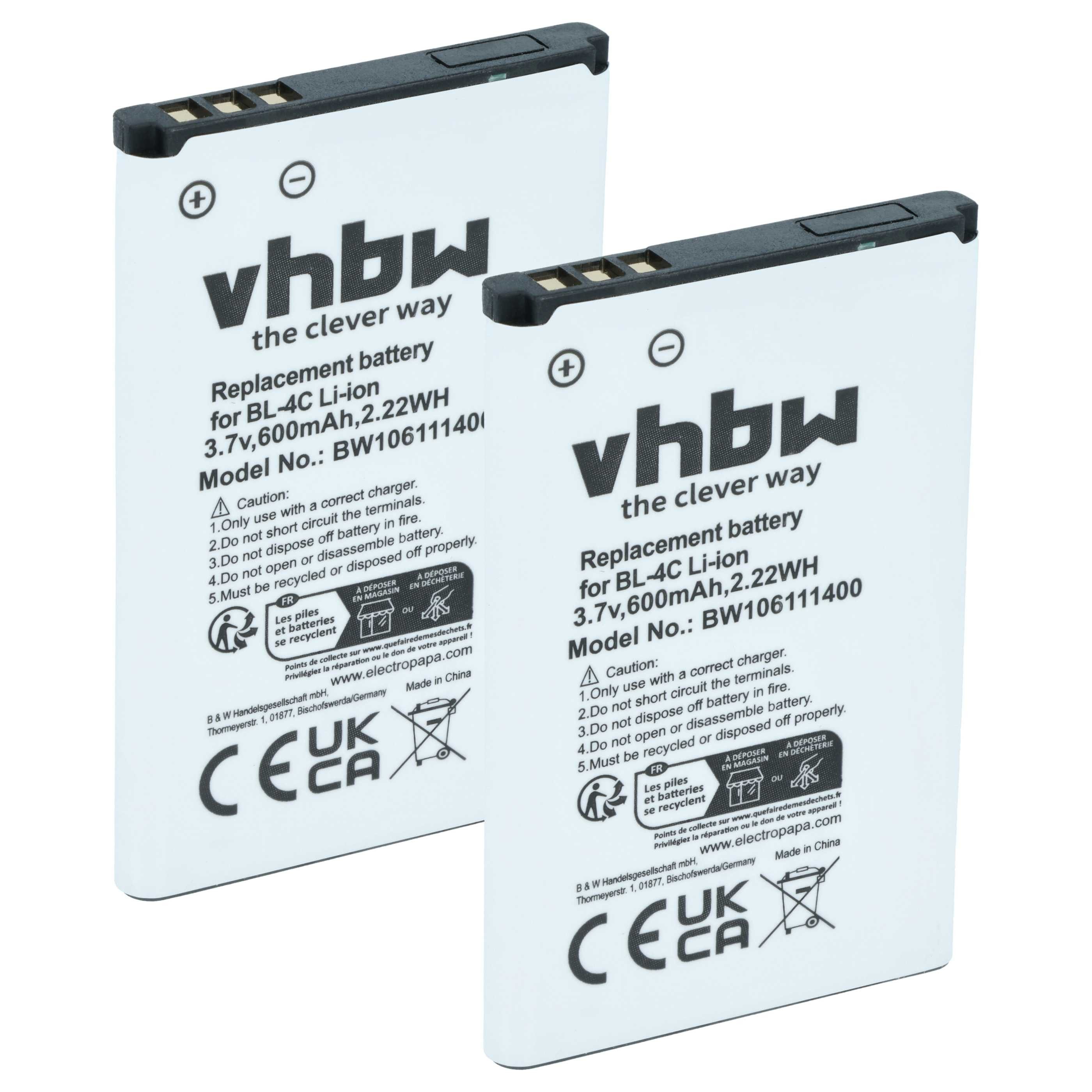 vhbw Akku passend für MaxCom MM821BB, MM821, MM820BB, MM715, MM823, MM820, Smartphone-Akku Akku Li-Ion 600 mAh (3,7 V, 2 St), Leistungsfähige Austausch-Akkus für Telefon, Smartphone