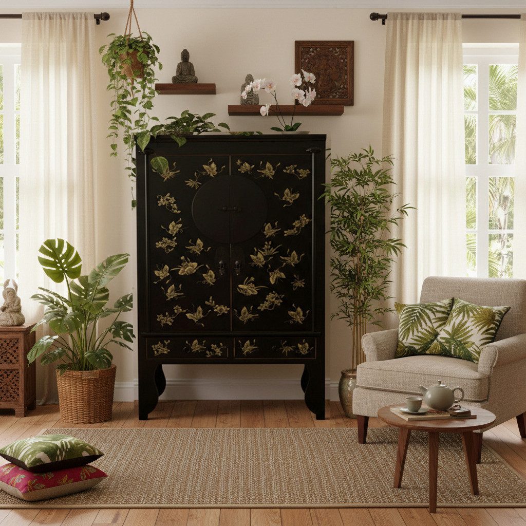 OPIUM OUTLET Kleiderschrank Hochzeitsschrank Schrank Kommode handbemalt (Breite x Tiefe x Höhe: 105 cm x 55 cm x 175 cm, chinesisch asiatisch orientalisch) Asia Möbel komplett montiert