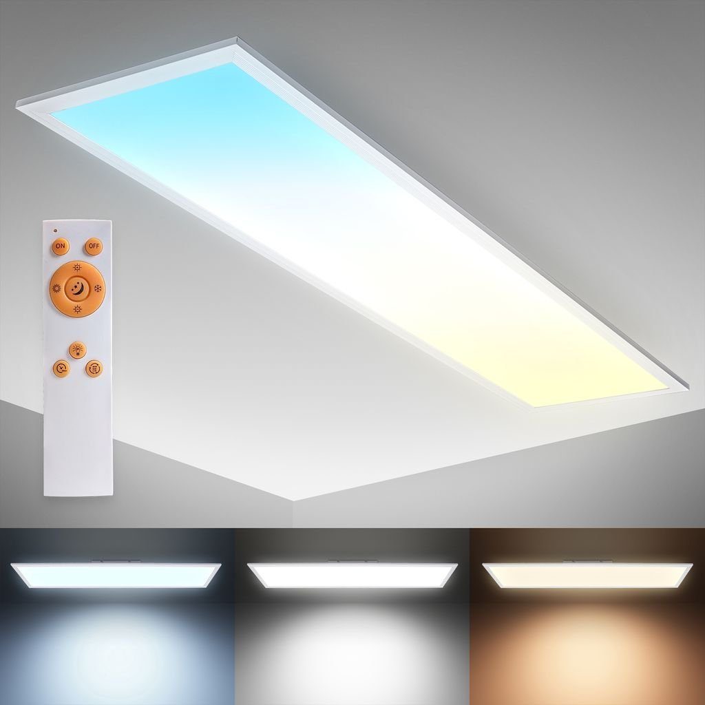 B.K.Licht Deckenleuchte LED Panel 100x25cm dimmbar 24 Watt 2200 Lumen ultra-flach Weiß BKL1326, Dimmfunktion, LED fest integriert, Farbwechsler, Kaltweiß, Neutralweiß, Warmweiß, Deckenlampe CCT 3000K-6500K inkl Fernbedienung Timer Nachtlicht Memory