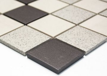 Mosani Mosaikfliesen Mosaik Fliese Keramik hellbeige grau unglasiert