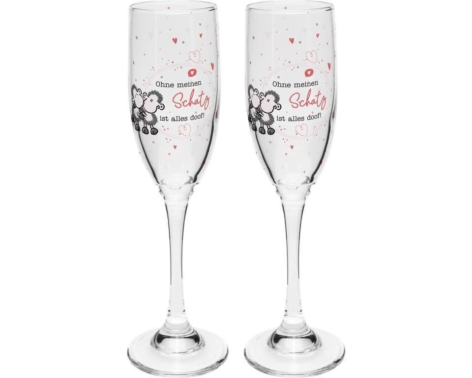 Glas Sektglas Set Motiv "SCHATZ"