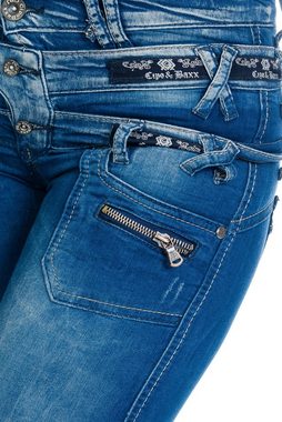 Cipo & Baxx Straight-Jeans Damen Jeans Hose mit extravagantem Design 3 Möglichkeiten einen Gürtel zu tragen