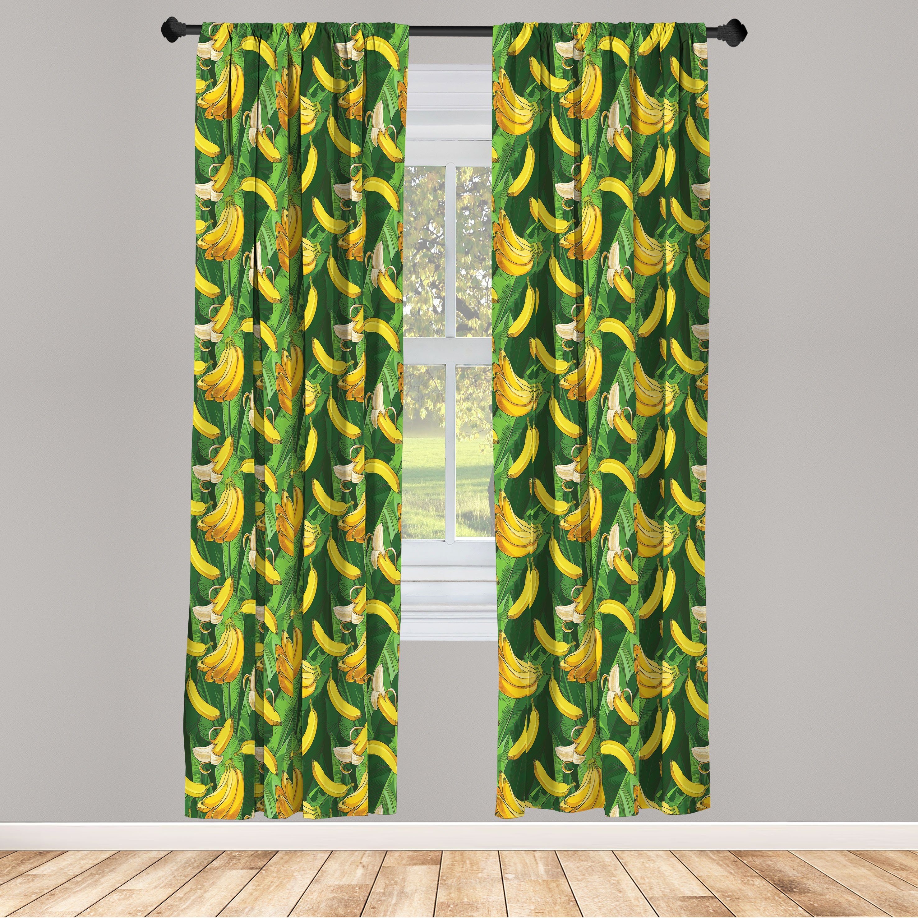 Gardine Vorhang für Wohnzimmer Schlafzimmer Dekor, Abakuhaus, Microfaser, Exotisch Bananen-Frucht-Palmblätter