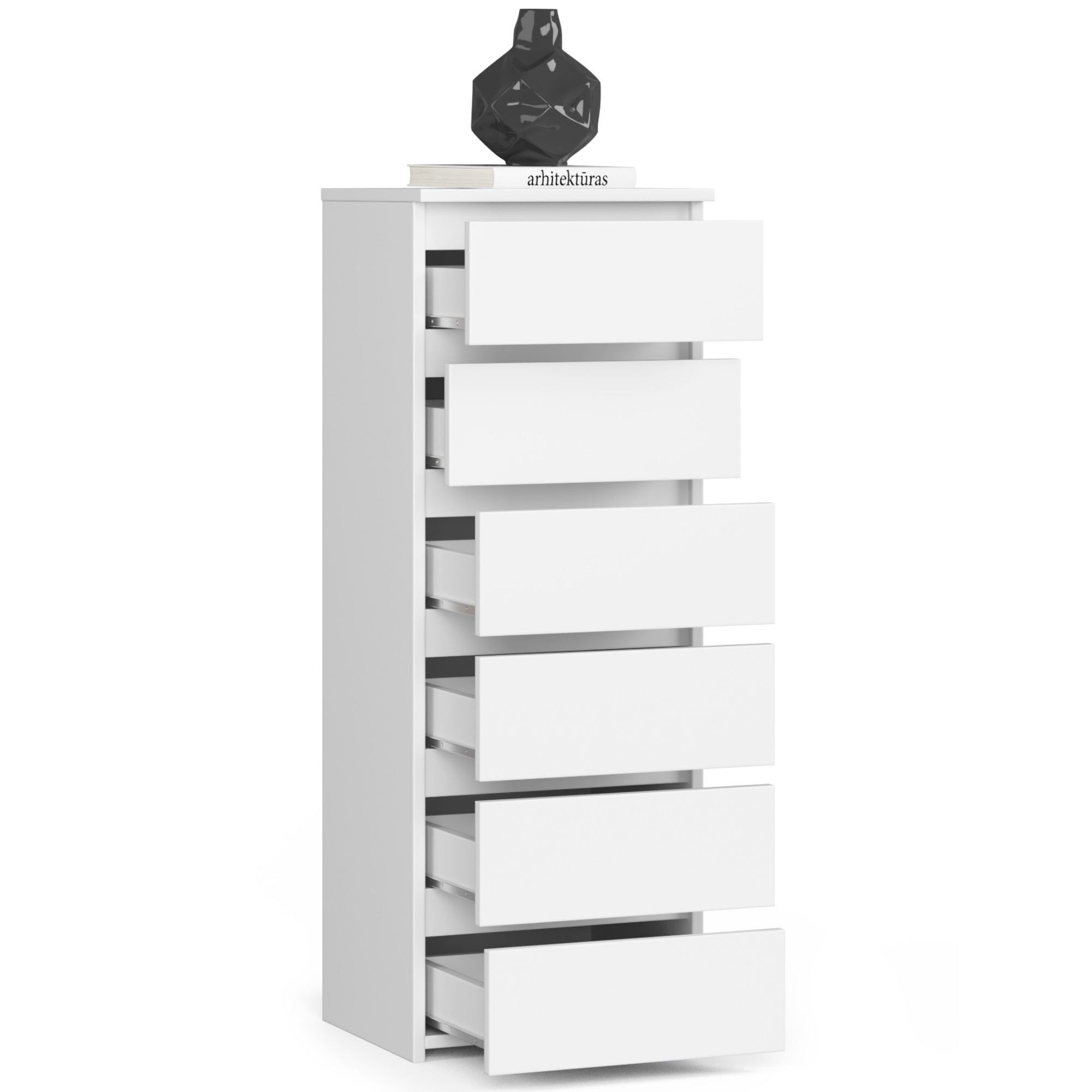 Home Collective Kommode 40 cm breit Holz Highboard Sideboard für Flur Schlafzimmer Wohnzimmer (Mehrzweckschrank Schrank schmal Kommode Schlafzimmer mit Schubladen), viel Stauraum 109 cm hoch mit 6 Schubladen weiß