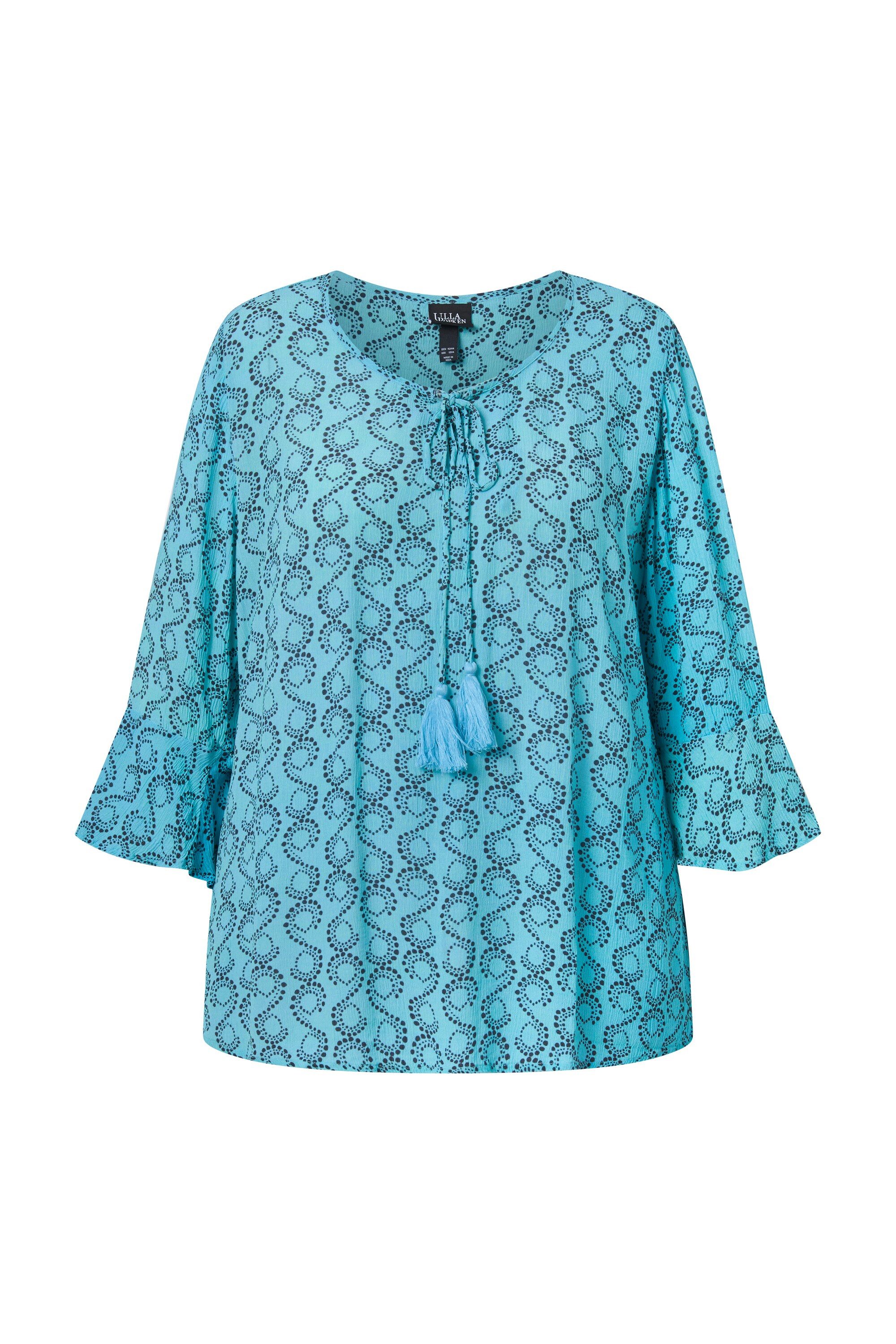 Ulla Popken Tunika Tunika Schnürung A-Linie Tunika-Ausschnitt 3/4-Arm