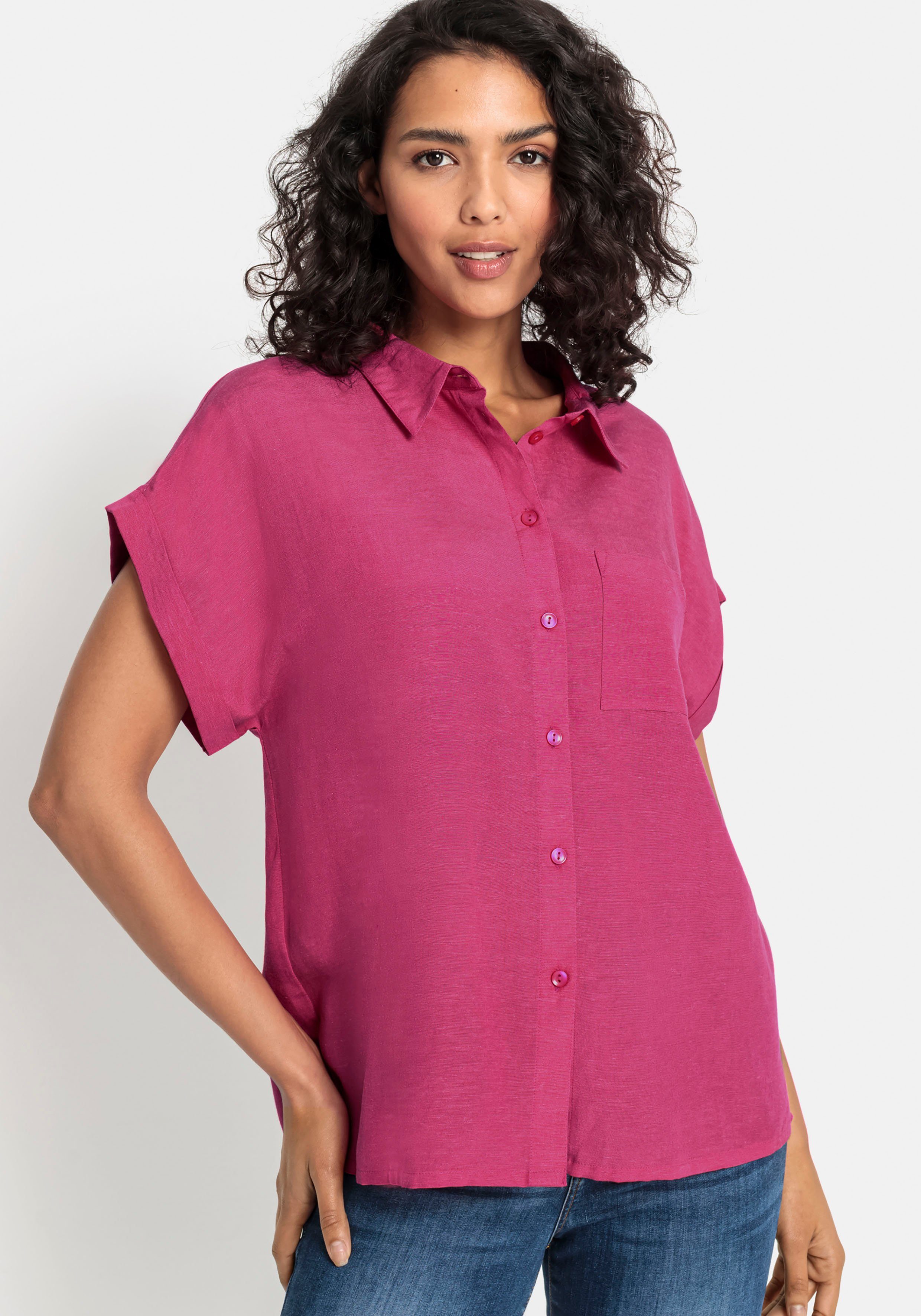 LASCANA Hemdbluse aus Leinenmix mit Knopfleiste, Kurzarmbluse, Leinenbluse günstig online kaufen