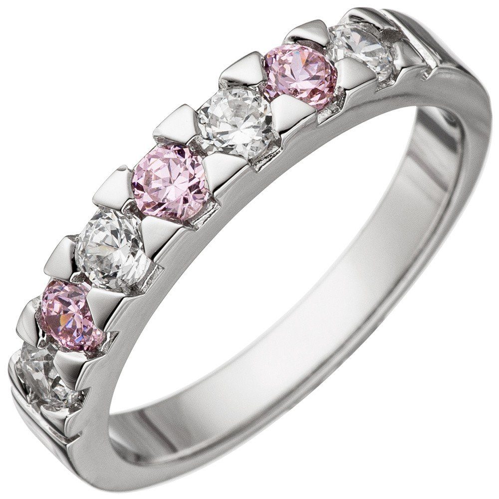 Schmuck Krone Silberring Ring Damenring mit Zirkonia rosa & weiß 925 Silber Fingerring Fingerschmuck, Silber 925