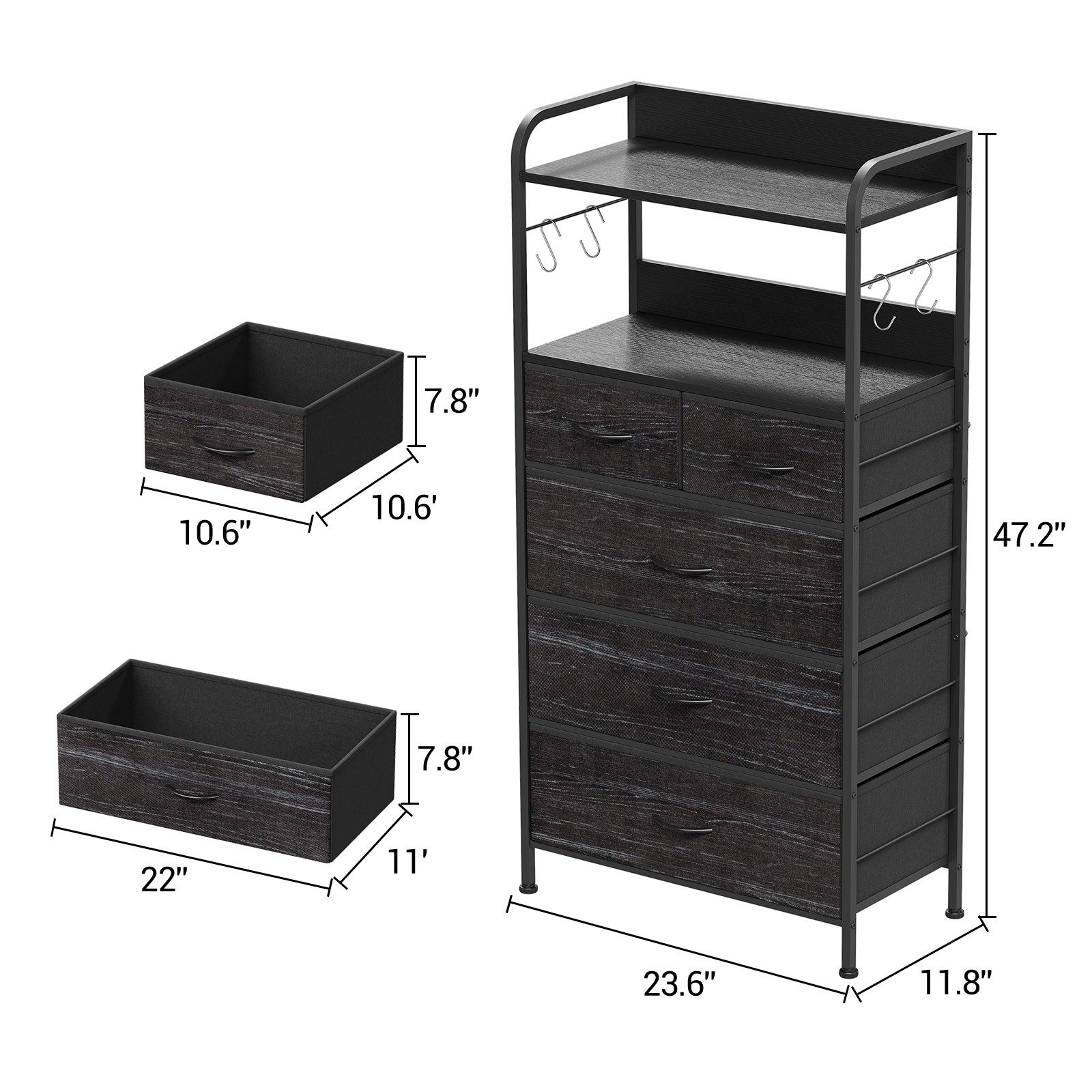 GarveeMore Kommode Schrank Aufbewahrungsschrank mit 5 Schubladen aus Stoff 60x30x120cm – Bild 3 von 5