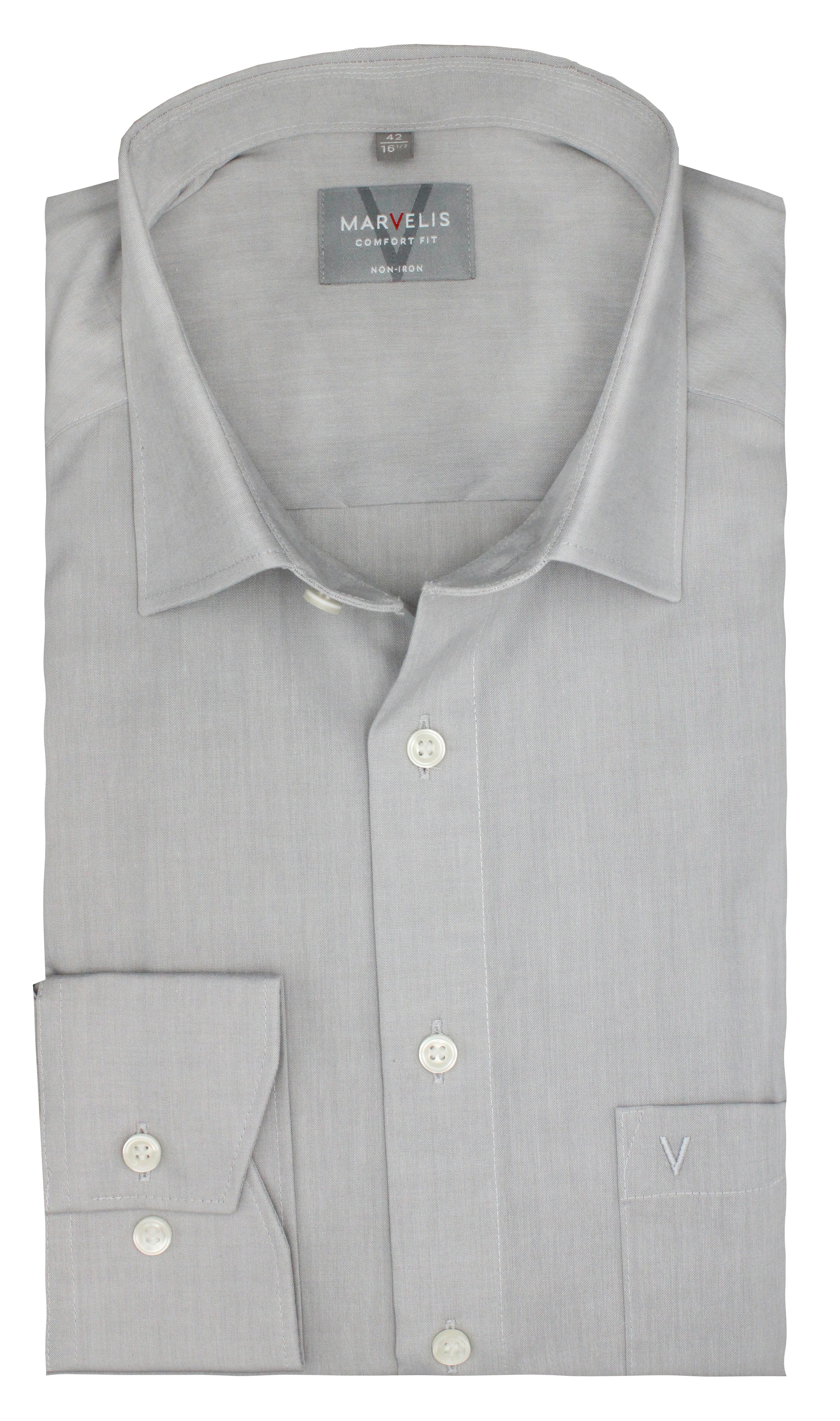 MARVELIS Businesshemd Comfort Fit, Grau, Chambray, Bügelfrei, New Kent Krag günstig online kaufen