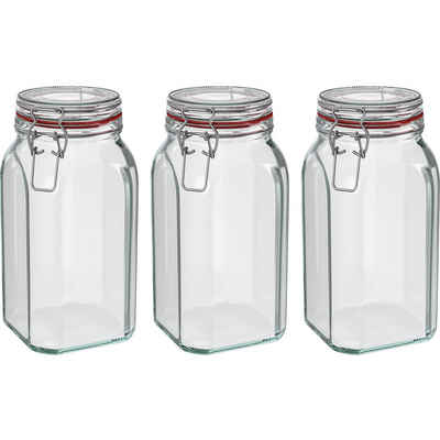 Wellgro Vorratsglas Einmachglas mit Bügelverschluss 1540 ml, (3-tlg)