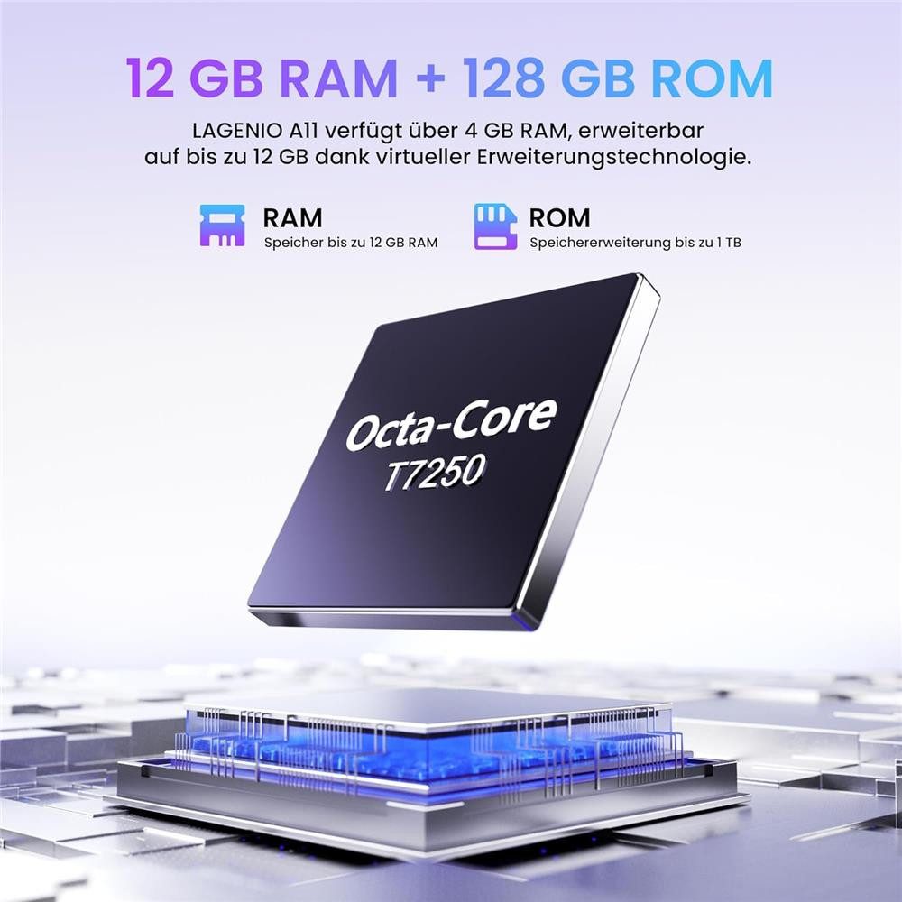 LAGENIO A11 6,7" 120 Hz HD+ Display Kratzfest 5150 mAh 12GB RAM + 128GB Smartphone (13 MP Kamera, lange Akkulaufzeit, 120 Hz Display, Handy mit Android 15, ohne Vertrag)