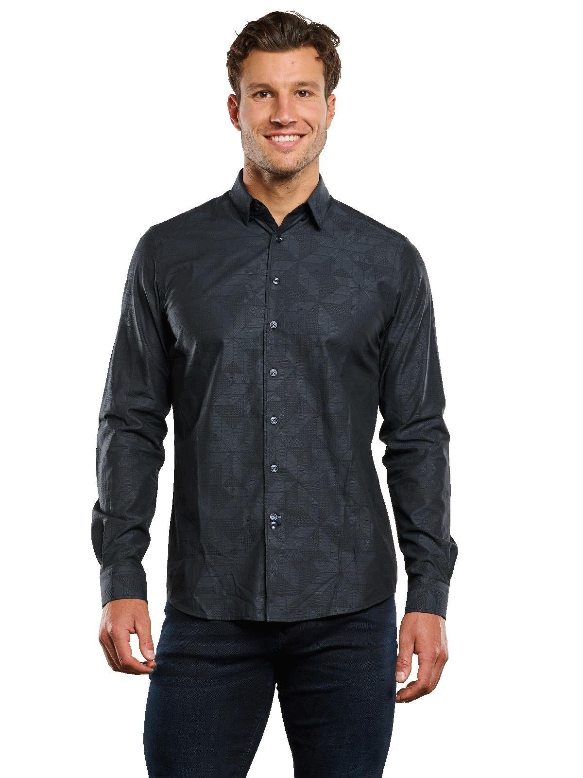 ENGBERS GERMANY Langarmhemd Herren Langarm-Hemd mit innovativem Jaquard-Print, Anthrazit