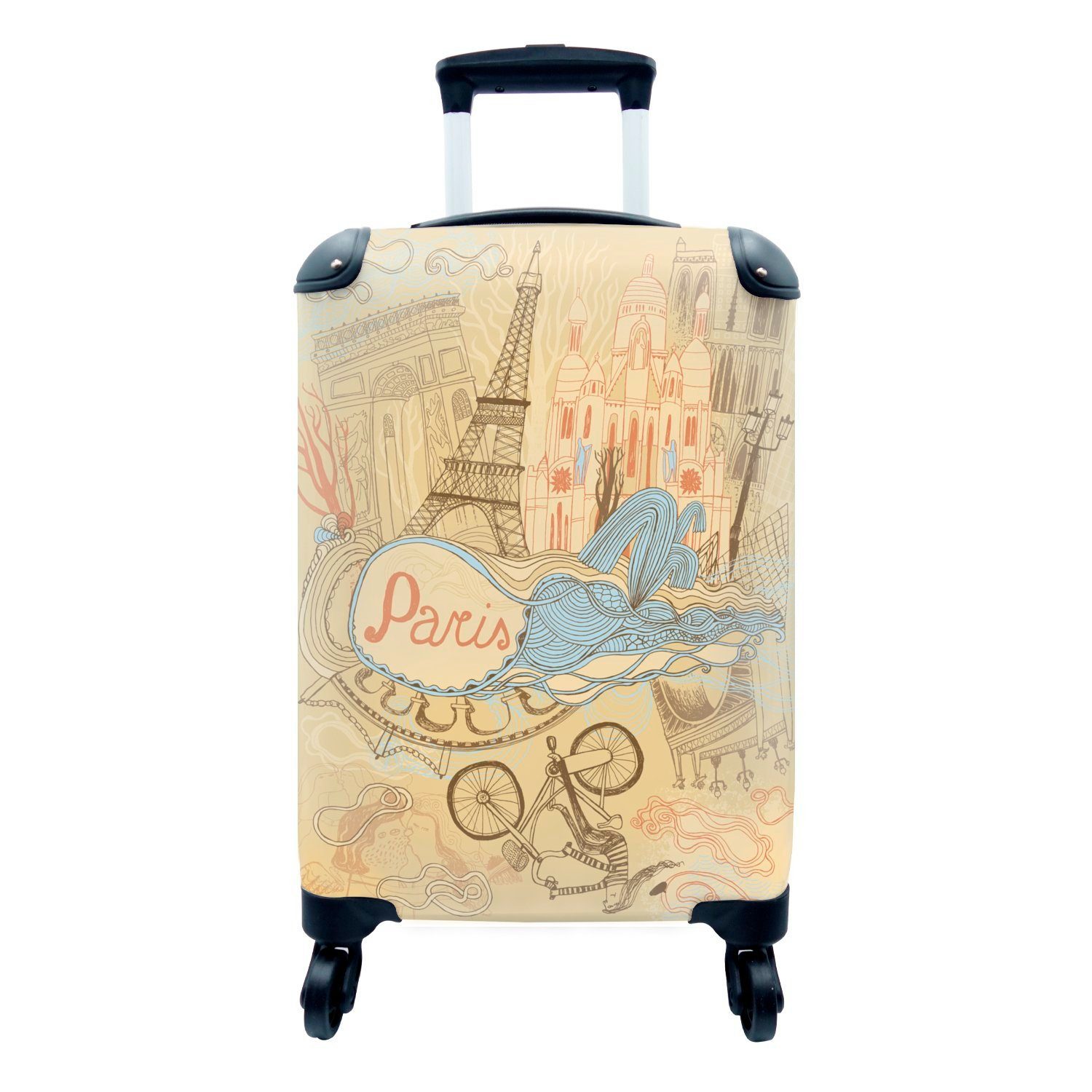 4 für Zeichnung, MuchoWow Frankreich Trolley, Rollen, Paris Reisekoffer Handgepäckkoffer - Ferien, - Reisetasche rollen, Handgepäck mit