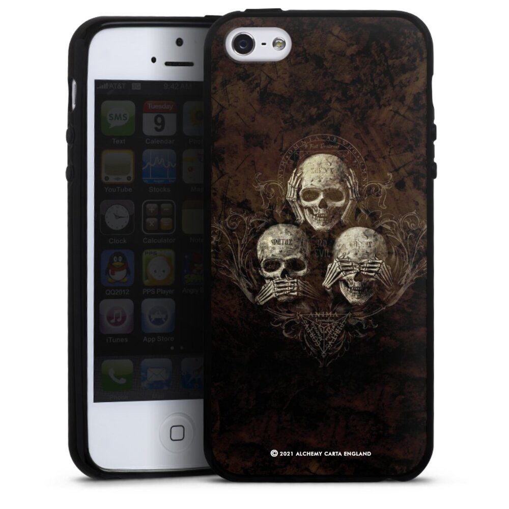 DeinDesign Handyhülle Totenköpfe Art Gothic No Evil, Apple iPhone 5 Silikon Hülle Bumper Case Handy Schutzhülle